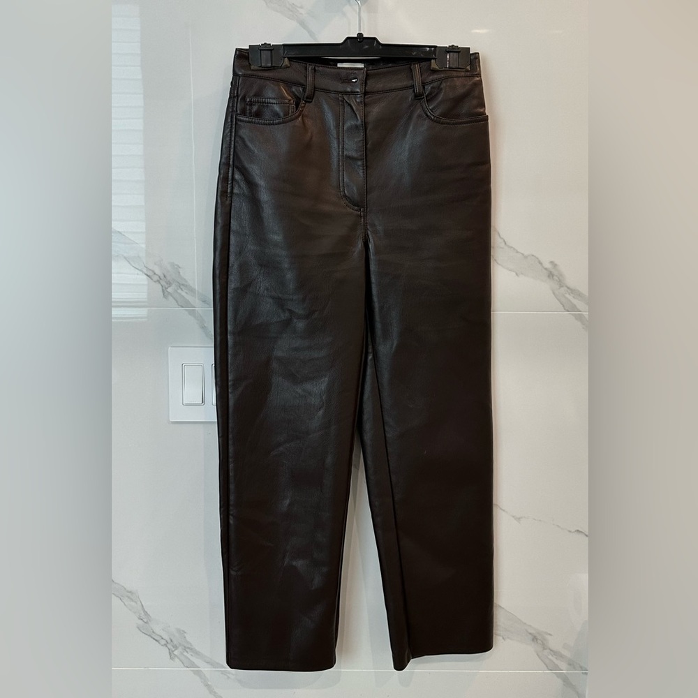 Aritzia Brown Vegan Leather Straight Leg Women's Jeans